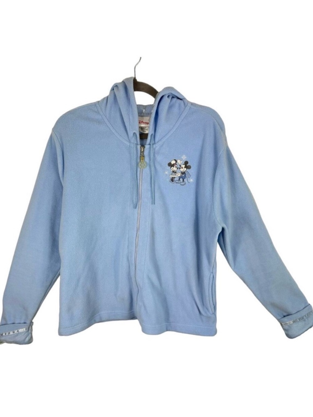 Disney Store Blue Full Zip Hooded Winter Themed Mickey Minnie Fleece Size Large